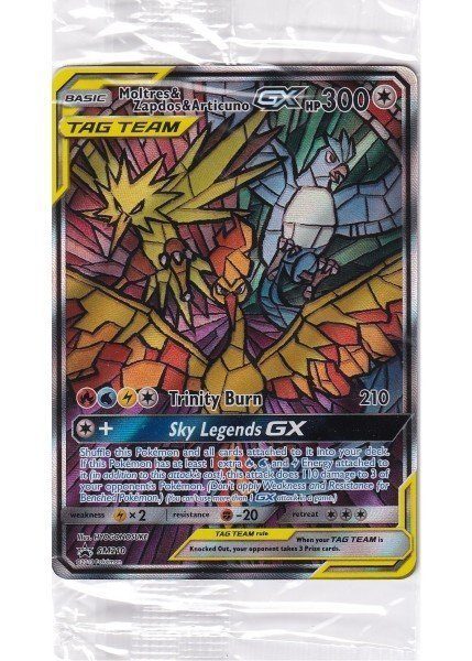 Pokemon TCG SM210 Stained Glass Birds Promo - Moltres, Zapdos & Articuno GX  Full Art LP