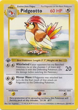 ピジョン Pidgeotto 1stED Shadowless 22/102 Pidgeotto - 22/102 - 1st Edition - Pokemon enkeltkort fra Base Set