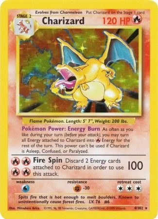 Charizard - 4/102 (Holo) - Pokemon enkeltkort fra Base Set