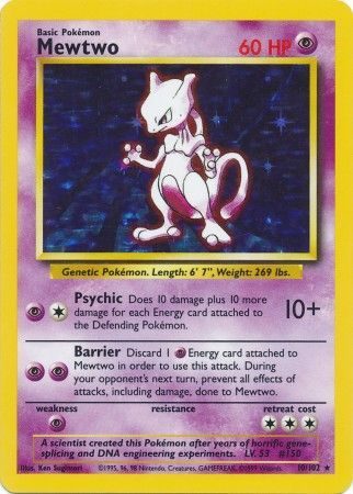 Mewtwo - 10/102 (Holo) - Pokemon enkeltkort fra Base Set