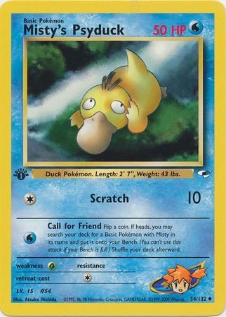 MISTYS PSYDUCK 54/132 カスミのコダック 英語版ポケモン Misty's Psyduck - 54/132 - 1st Edition - Pokemon enkeltkort fra